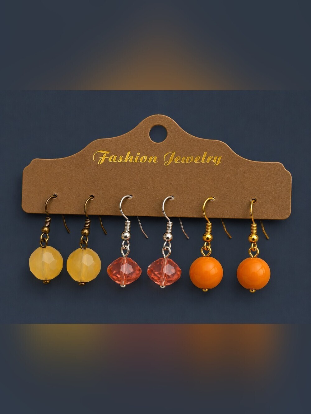 5/$25 Set of Three Orange, Pink and Yellow Drop Earrings Set